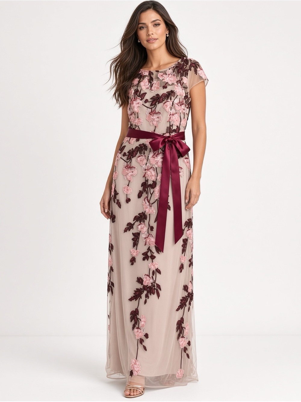 Adrianna Papell Cascading Floral Column Gown Size 10 NWT